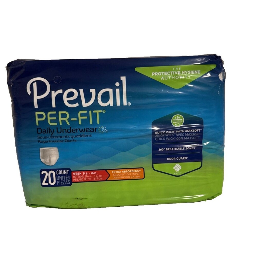 Prevail Per-Fit Adult Unisex Daily Medium Underwear Bags of 20 New